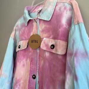 Bibi Tie Dye Denim Shacket ,100% Cotton, NWT, Women's Size Large